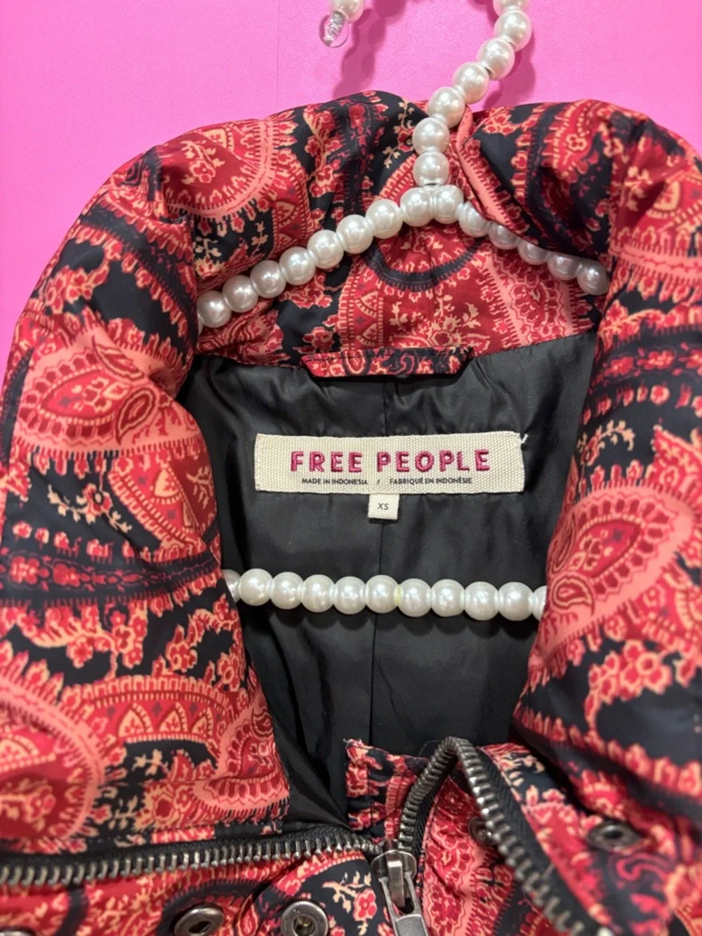 Free People Pink Paisley Quilted Vest